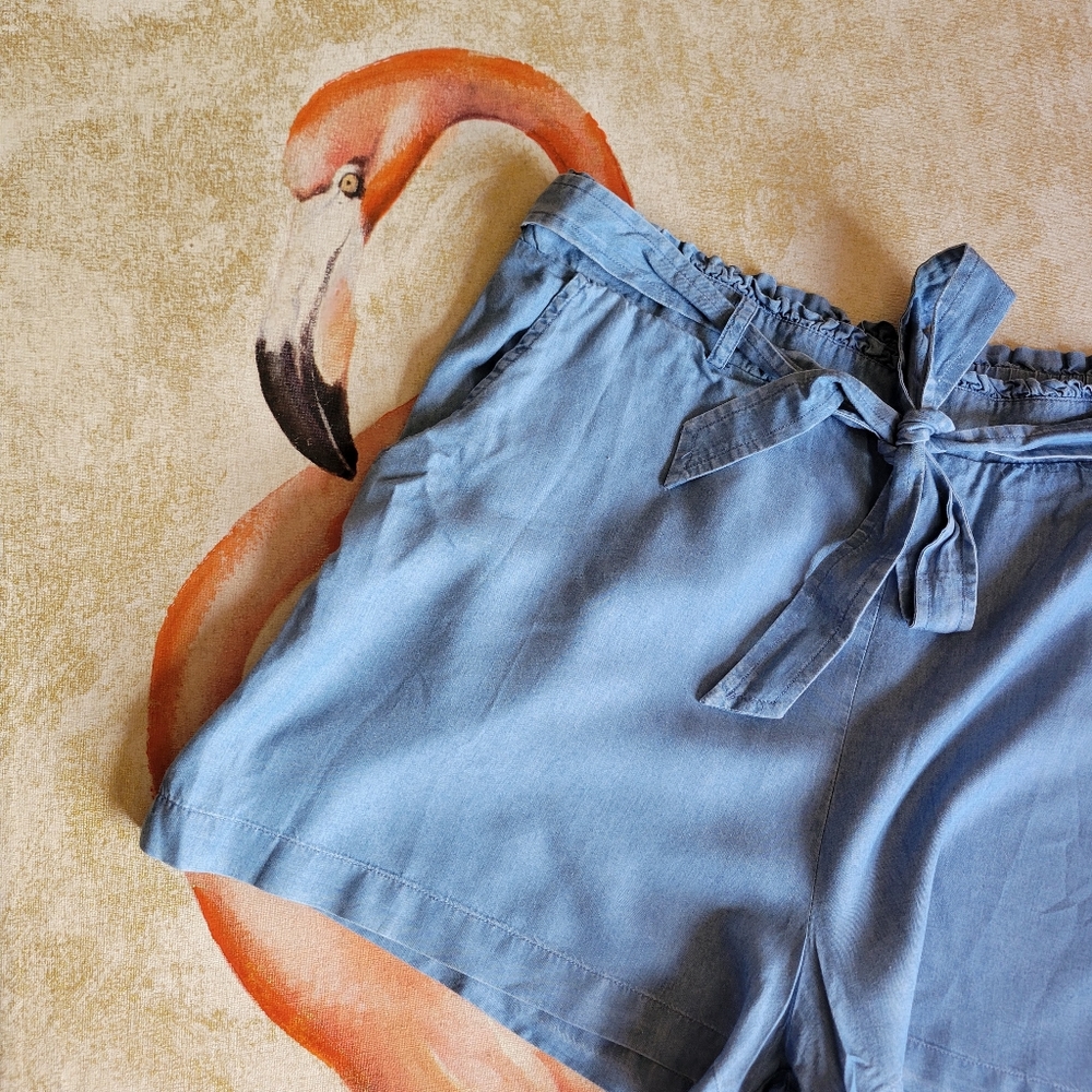 3/$25 LC Lauren Conrad Paperbag Waist Lyocell Shorts Denim Blue Elastic XXL